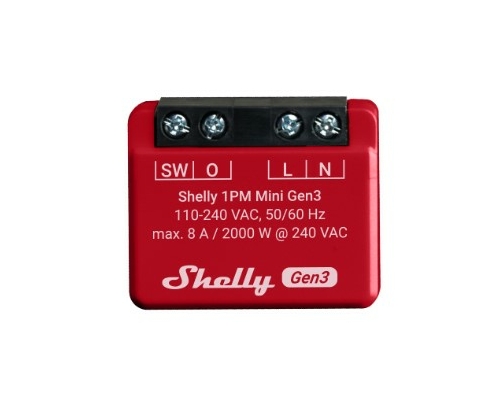 Shelly 1PM Mini Gen3 Interruptor inteligente 1P Rojo