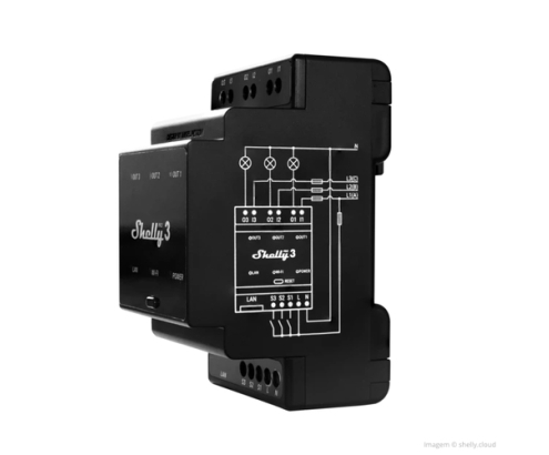 Shelly Pro 3 alimentación del relé Negro