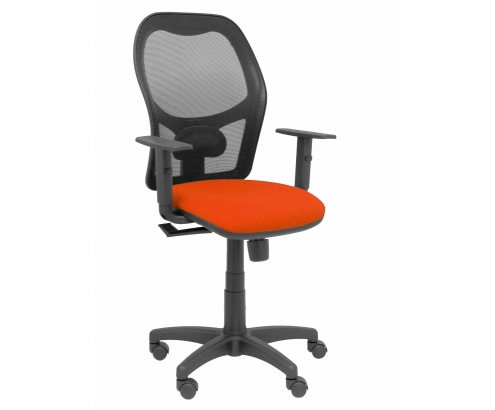 Silla Alocén malla negra asiento bali naranja brazos regulables