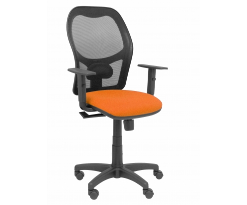 Silla Alocén malla negra asiento bali naranja brazos regulables