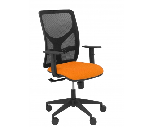 Silla Piqueras y Crespo  Motilla malla negra asiento bali naranja brazo regulable ruedas 65mm