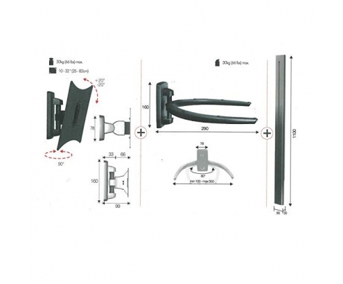 SOPORTE PARED ORIENTABLE PANTALLA 10P - 50P NEGRO LUNAR-GENIO