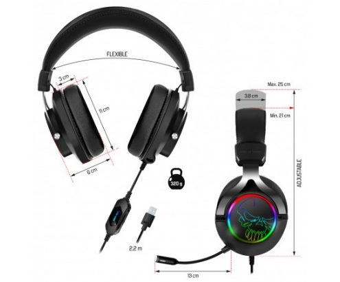 Spirit of gamer Auriculares gaming diadema jack 3.5 usb 2.0 gris oscuro