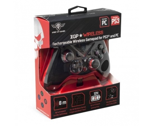 SPIRIT OF GAMER XGP GAMEPAD INALAMBRICO 2.4GHZ VIBRACION RECEPTOR NANO PC PS3 NEGRO ROJO SOG-RFXGP
