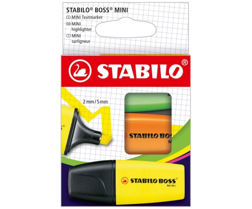 STABILO BOSS Mini marcador 3 pieza(s) Punta de cincel Verde, Naranja, Amarillo