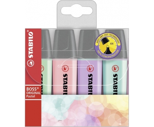STABILO BOSS ORIGINAL marcador 4 pieza(s) Punta de cincel Lila, Menta, Rosa, Turquesa