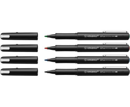 STABILO dr!ver rotulador de punta fina Medio Negro, Azul, Verde, Rojo 4 pieza(s)