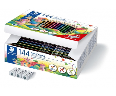Staedtler Noris colour 185 Negro, Azul, Marrón, Verde, Azul claro, Verde claro, Magenta, Mauve, Naranja, Melocotón, Rojo, Amarillo 144 pieza(s)