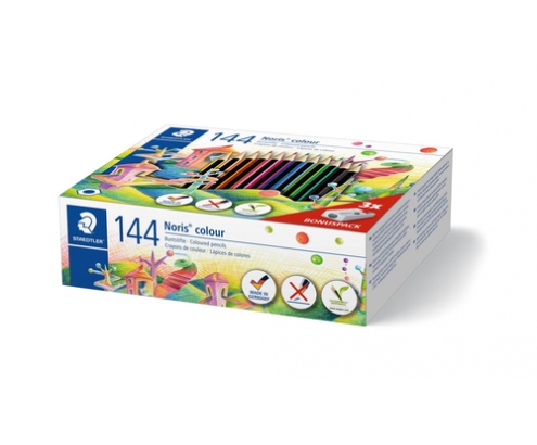 Staedtler Noris colour 185 Negro, Azul, Marrón, Verde, Azul claro, Verde claro, Magenta, Mauve, Naranja, Melocotón, Rojo, Amarillo 144 pieza(s)