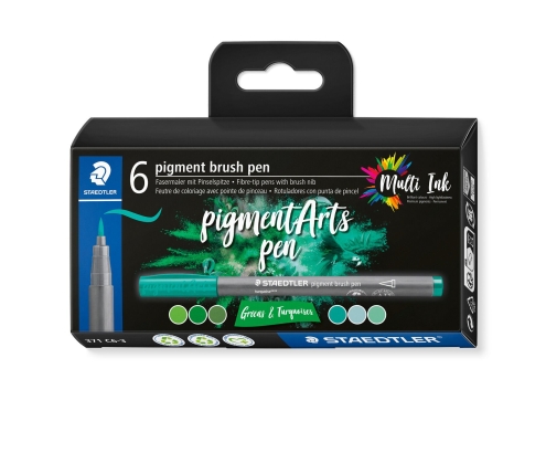 Staedtler Pigment Arts Brush Pen Greens & Turquoises rotulador Verde, Turquesa 6 pieza(s)