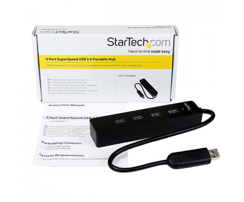 StarTech.com Adaptador Concentrador Hub Ladrón USB 3.1 Super Speed Portátil de 4 Puertos Salidas - Negro