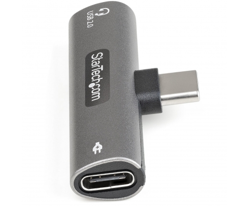 StarTech.com Adaptador de Audio y Carga USB-C - Adaptador de Audio USB Tipo C con USB-C para Auriculares con Micrófono y Pass Through de 60W USBC par