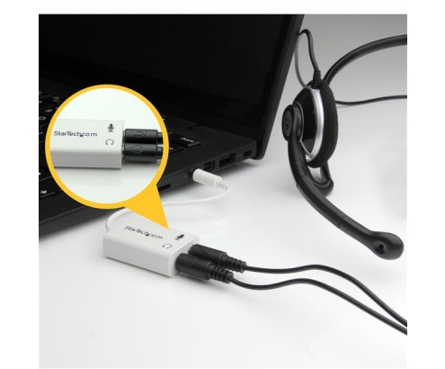 StarTech.com Adaptador de Auriculares con Micrófono Mini Jack 3,5mm Macho 4 pines a Conectores de Auriculares y de Micrófono Mini Jack Hembra - Blan