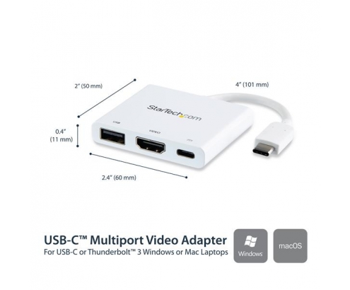 StarTech.com Adaptador Multipuertos USB-C con HDMI - Puerto USB 3.0 - PD de 60W - Blanco