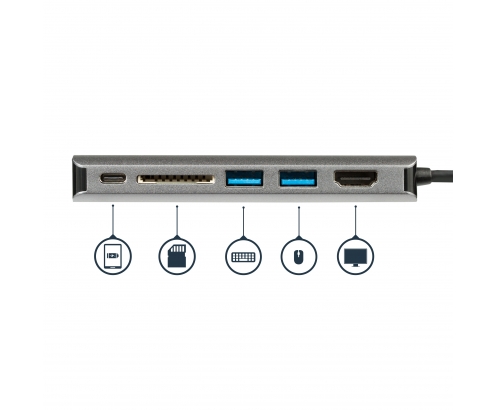 StarTech.com Adaptador Multipuertos USB-C - Docking Station Portátil USB Tipo C a HDMI de 4K con Hub USB 3.0 de 2 Puertos - SDHC - PD - DKT30CSDHPD