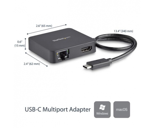 StarTech.com Adaptador Multipuertos USB Tipo C para Ordenador Portátil - Docking Station USB-C con Red HDMI 4K y USB-A