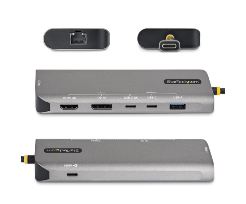 StarTech.com Adaptador Multipuertos USB4 para 2 Pantallas - Sin Controladores para macOS y Windows - PD de Carga de 140W - 4K 144Hz - Hub Ladrón de 3