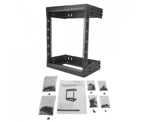 StarTech.com Armario Rack de Servidores de Marco Abierto 12U para Montaje en Pared - Profundidad Ajustable de 12 a 20 - Negro 