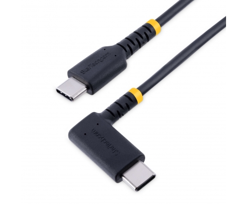 StarTech.com Cable 15cm USB C Acodado - en Íngulo Recto - PD 60W - 3A - Cable USB-C de Carga Rápida - de Alta Resistencia - USB 2.0 Tipo C - Fibra d