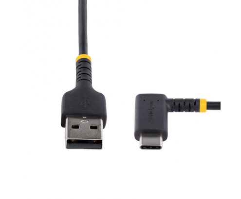 StarTech.com Cable 1m USB A a USB C Acodado - en Íngulo Recto - Cable USB-C de Carga Rápida - de Alta Resistencia - USB 2.0 A a USB Tipo-C - Fibra d