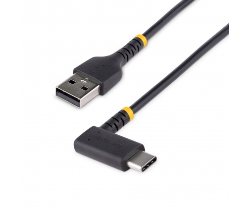 StarTech.com Cable 2m USB A a USB C Acodado - en Íngulo Recto - Cable USB-C de Carga Rápida - de Alta Resistencia - USB 2.0 A a USB Tipo-C - Fibra d