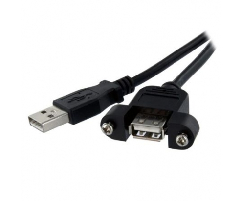StarTech.com Cable Alargador de 30cm USB 2.0 para Montar Empotrar en Panel - Extensor Macho a Hembra - Negro