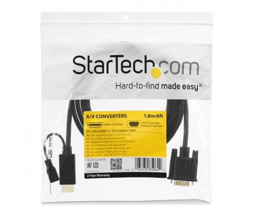 StarTech.com Cable de 0.9m Conversor Activo HDMI a VGA - Adaptador 1920x1200 1080p - Negro