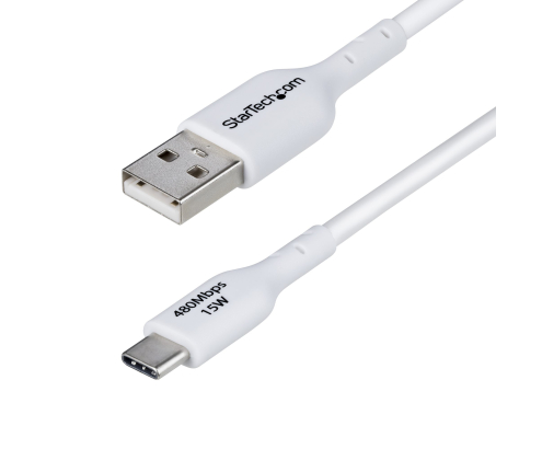 StarTech.com Cable de Carga USB-A a USB-C Blanco de 2m - Cable de Carga USB Tipo C - Carga Rápida de 3A - Cable de Transferencia de Datos USB 2.0 - T