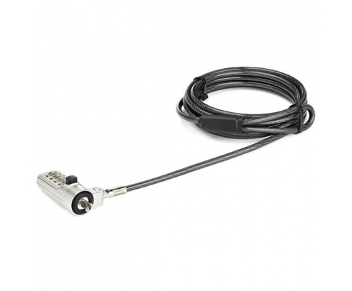 StarTech.com Cable de seguridad para portatil con Candado de Combinacion de 4 digitos para ranura de seguridad de tipo wedge negro plata LTLOCKNBL