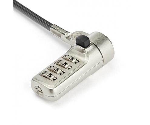 StarTech.com Cable de seguridad para portatil con Candado de Combinacion de 4 digitos para ranura de seguridad de tipo wedge negro plata LTLOCKNBL
