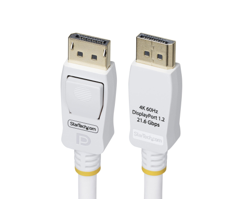 StarTech.com Cable DisplayPort 1.2 Certificado VESA Blanco de 1,8m - Cable DP 1.2 para Monitor - 4K 60Hz - 21,6Gbps - con Pestillo - Macho a Macho