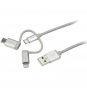 StarTech.com Cable Trenzado USB a Lightning USB-C y Micro USB - Cable Cargador para Teléfono Móvil iPhone iPad Tablet - 1m Plata 