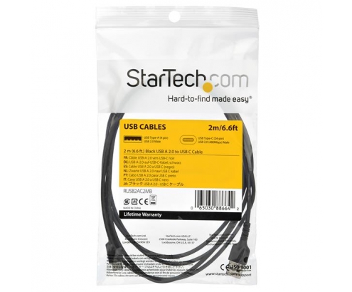 StarTech.com Cable usb 2.0 tipo-a macho a usb tipo-c macho 2m negro RUSB2AC2MB