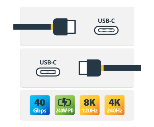 StarTech.com Cable USB4 de 1m - Cable USB Tipo C Certificado USB-IF - Cable USB-C de 40G - PD 3.1 EPR de 240W - 8K 60Hz - Compatible con Puertos Thund