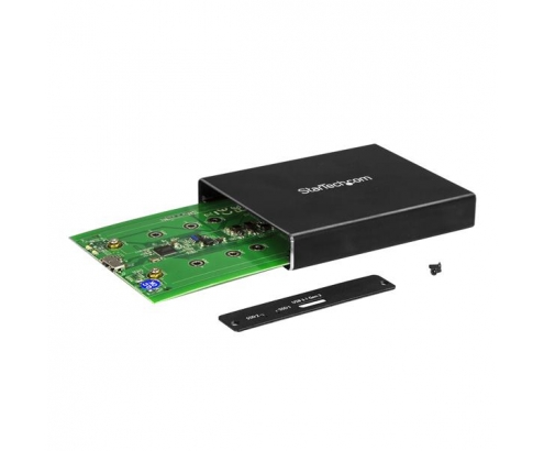 StarTech.com Caja de Dos BahÍ­as M.2 NGFF - USB 3.1 (10Gbps) - RAID - Caja Externa USB-C y USB-A de Aluminio - Negro