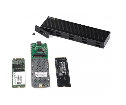 StarTech.com Caja Externa USB-C de 10Gbps a NVMe M.2 or SSD SATA M.2 - Carcasa de Aluminio Portátil para SSD NGFF M.2 PCIe/SATA - con Cables USB C y 