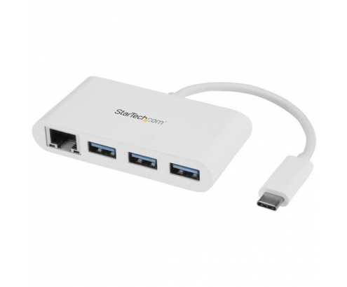 StarTech.com Concentrador USB 3.0 de 3 Puertos con USB-C y Ethernet Gigabit - Hub Ladrón de USB Convencional - Blanco