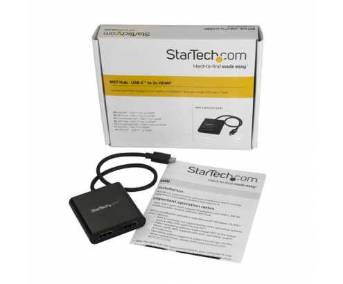 StarTech.com Divisor Splitter MST USB-C a HDMI de 2 Puertos - Multiplicador MST USB Tipo C compatible con Thunderbolt 3