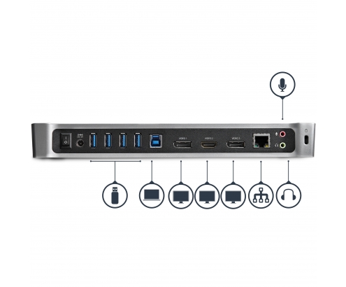 StarTech.com Docking Station USB 3.0 para Tres Monitores - 1x HDMI - 2x DisplayPort - USB3DOCKH2DP