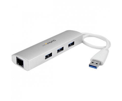 StarTech.com Hub Concentrador de 3 Puertos USB 3.0 con Adaptador de Red Ethernet Gigabit Plata Blanco 