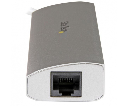 StarTech.com Hub Concentrador de 3 Puertos USB 3.0 con Adaptador de Red Ethernet Gigabit Plata Blanco 