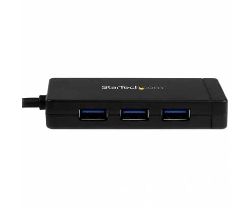 StarTech.com Hub Concentrador USB 3.0 de 3 Puertos con USB-C y Ethernet Gigabit - Con Adaptador de Alimentación Negro