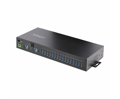 StarTech.com Hub Ladrón Industrial de Metal USB 3.0 5Gbps de 16 Puertos - de Montaje - Alimentación por Bloque de Terminales - Protección ESD - Car