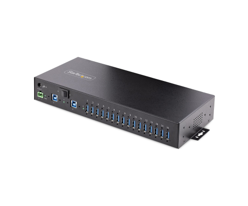 StarTech.com Hub Ladrón USB 3.0 5Gb de 16 Puertos Industrial - Metal - Montaje en Rack/Superficie/DIN - Carga Compartida USB 120W - ESD - Bloque de T