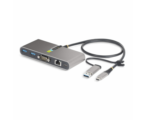StarTech.com Hub Ladrón USB-C de 2 Puertos USB-A de 5Gbps con Red RJ45 Ethernet Gigabit y Puerto Serie DB9 RS232 FTDI - Concentrador USB - Entrega de