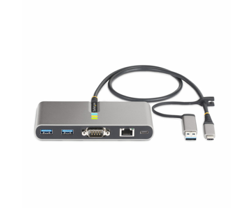 StarTech.com Hub Ladrón USB-C de 2 Puertos USB-A de 5Gbps con Red RJ45 Ethernet Gigabit y Puerto Serie DB9 RS232 FTDI - Concentrador USB - Entrega de