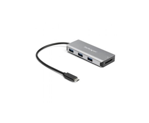 StarTech.com Hub USB-C 10Gbps de 3 Puertos USB tipo A - con Lector de Tarjetas de Memoria Flash SD - Negro Gris