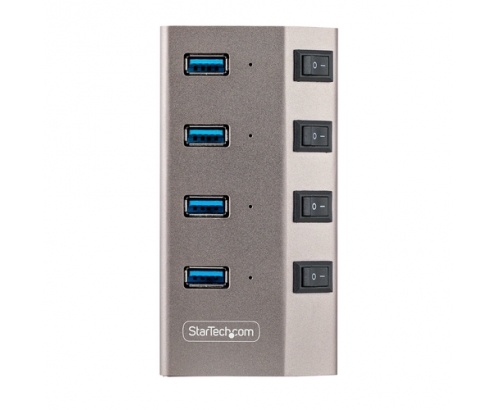 StarTech.com Hub USB-C Autoalimentado de 4 puertos con Interruptores Individuales - Concentrador USB 3.0 a 5 Gbps con Fuente de Alimentación - Ladró