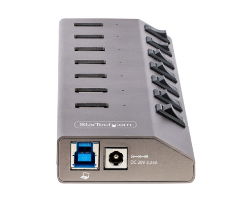 StarTech.com Hub USB-C Autoalimentado de 7 puertos con Interruptores Individuales - Concentrador USB 3.0 a 5 Gbps con Fuente de Alimentación - Ladró
