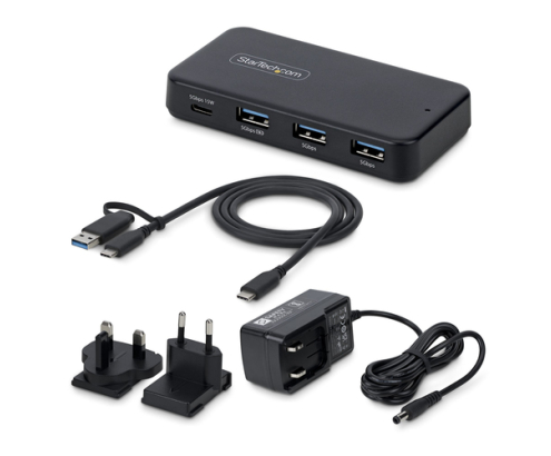 StarTech.com Hub USB-C y Tipo A de 4 Puertos - Ladrón USB de 5Gbps - Autoalimentado - Con Cable Host Tipo C y USB-A - 1x USB-C y 3x USB-A (1x BC 1.2)
